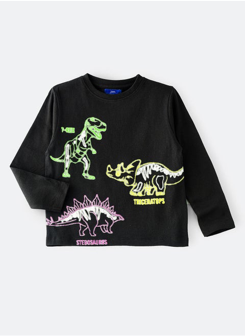 Knit f/slv  t-shirt with print at front