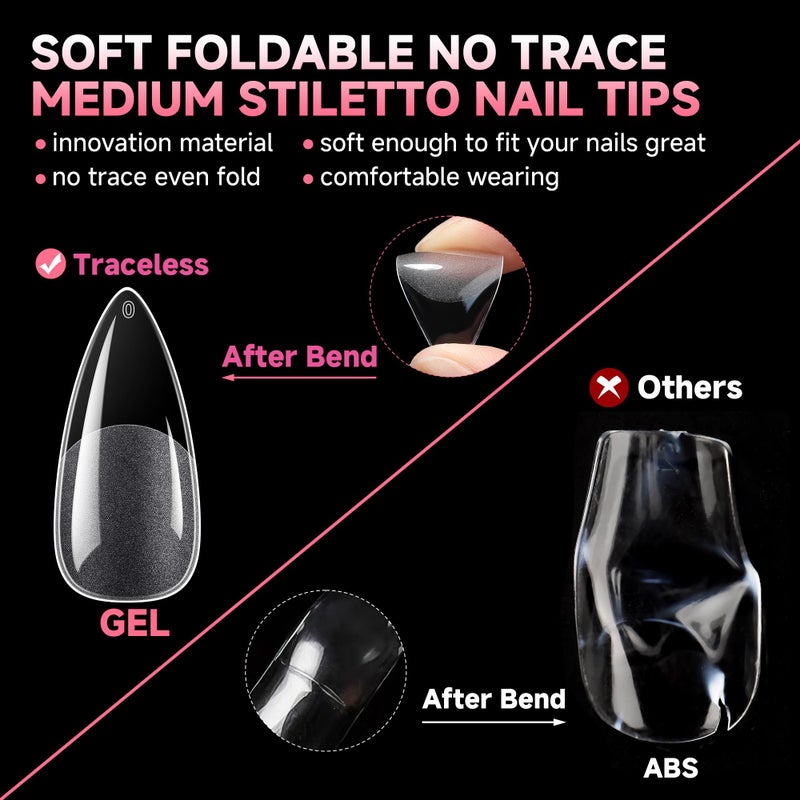 UNA GELLA Medium Stiletto Nail Tips Full Cover 120pcs Gel Nail Tips Stiletto Almond Pre-etched S tiletto Press on Nails Clear Acrylic Fake False Nails for Nail Extensions Home DIY Salon 12 Sizes - Image 5