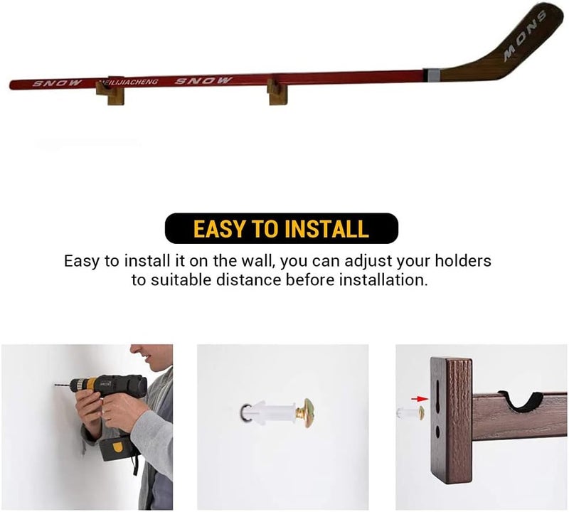 JIANKUN 2Pieces Hockey Stick Display Wall Mount - Horizontal Wood Hanger Rack - Bracket - Image 5