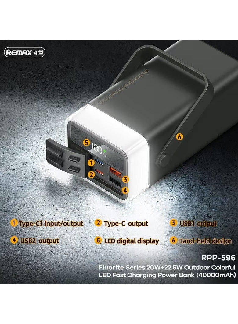 ريماكس باور بانك ريمكس 40000 مللي أمبير | شحن فائق السرعة 22.5 واط مع إضاءة LED ملونة مثالية للرحلات - Image 2