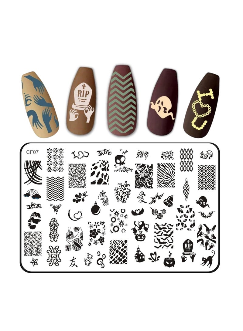 Royalkart Nail Art Stamping Kit Jumbo Image Plate With Soft Nail Silicon Stamper, Scraper & 5pcs Double-Sided Dotting Tool(CF07) - Image 2