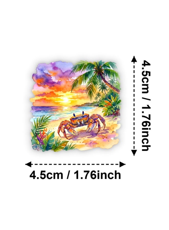 50Pcs Watercolor Tropical Beach Hawaii Island Stickers for Teens Adults Cute Summer Surfing palm trees sunsets Transparent PET Waterproof Stickers for Laptop Water Bottle Phone Case Scrapbook - Image 4