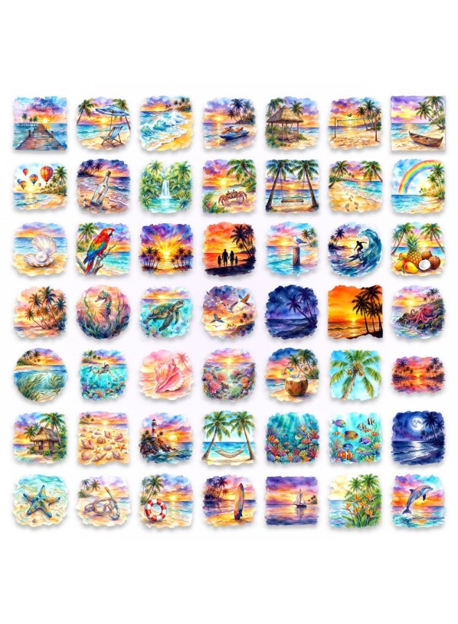 50Pcs Watercolor Tropical Beach Hawaii Island Stickers for Teens Adults Cute Summer Surfing palm trees sunsets Transparent PET Waterproof Stickers for Laptop Water Bottle Phone Case Scrapbook - Image 5