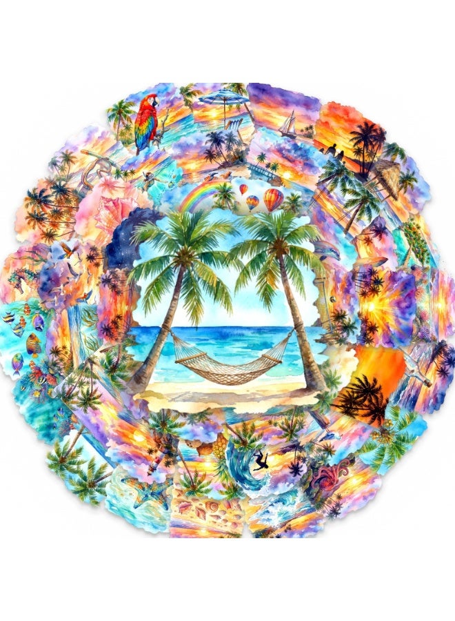 50Pcs Watercolor Tropical Beach Hawaii Island Stickers for Teens Adults Cute Summer Surfing palm trees sunsets Transparent PET Waterproof Stickers for Laptop Water Bottle Phone Case Scrapbook - Image 1