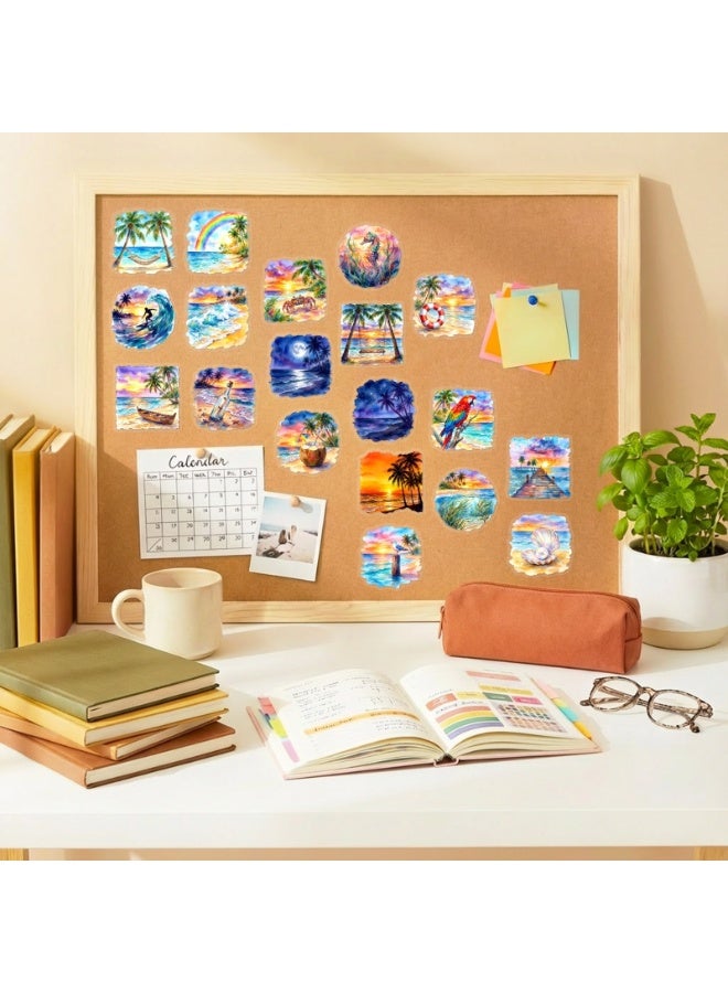 50Pcs Watercolor Tropical Beach Hawaii Island Stickers for Teens Adults Cute Summer Surfing palm trees sunsets Transparent PET Waterproof Stickers for Laptop Water Bottle Phone Case Scrapbook - Image 3
