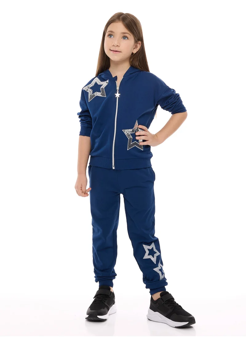 victor and jane Star Embroidered Sequins Hoodie With Matching Joggers