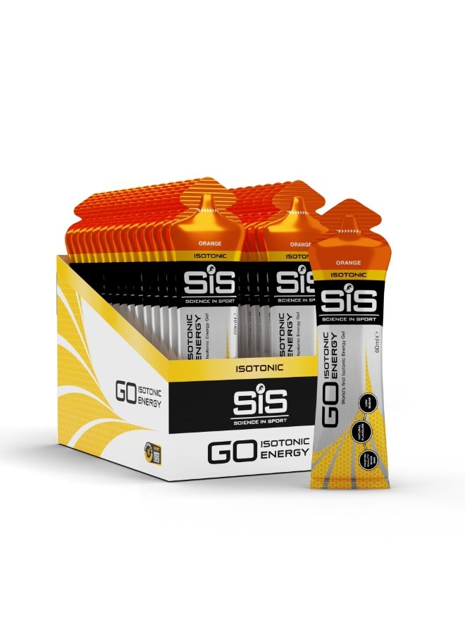SIS GO Isotonic Energy Gels | 22g Carbohydrates | Low Sugar | Easily Digestible | Gluten Free | No Water Needed | Running Gels | Orange Flavour | 30 Pack - Image 1