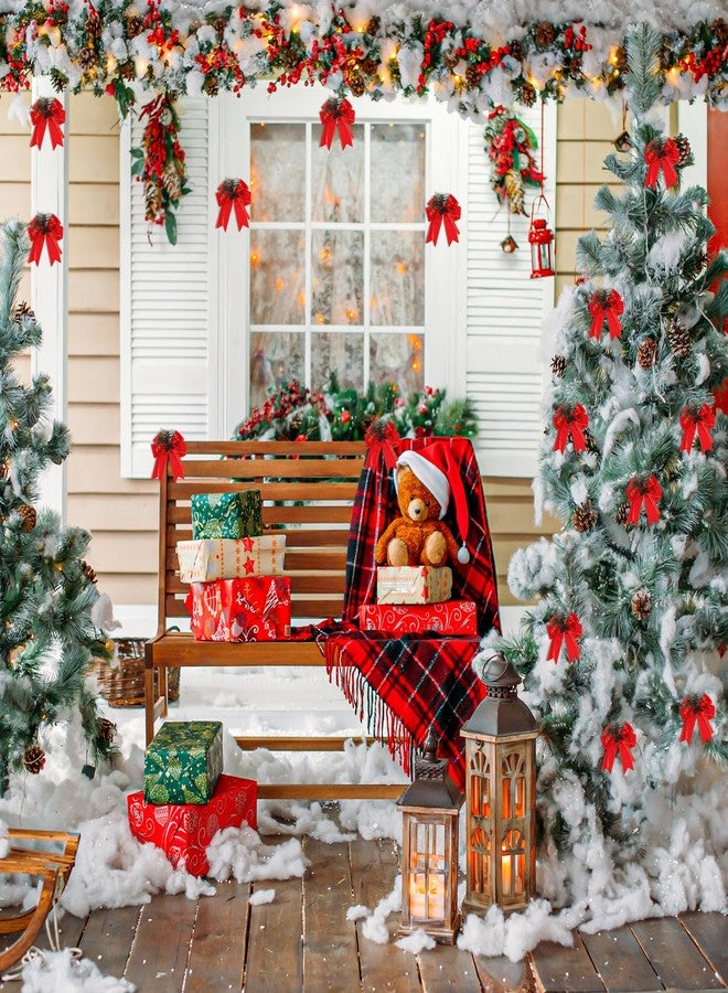 Prasacco 6 Pcs Christmas Bows with Pine Cones, Red Velvet Xmas Velvet Bows Red Ribbon Christmas Tree Wreath Decorations Gift for Indoor Outdoor Xmas Party DIY Crafts - Image 4