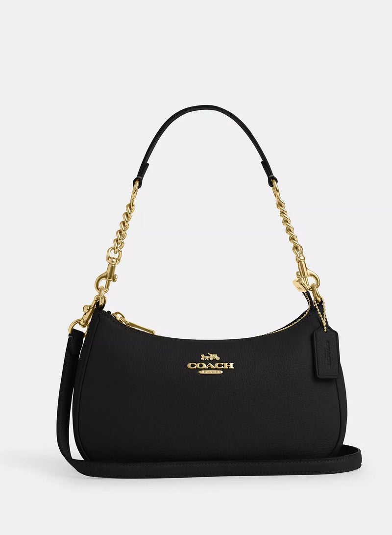 كوتش اوت ليت حقيبة كتف نسائية من Coach Teri مصنوعة من قماش مميز، حقيبة يد نسائية، حقيبة هوبو نسائية، حقيبة توت نسائية، حقيبة سفر نسائية، لون أسود 24 سم - Image 1