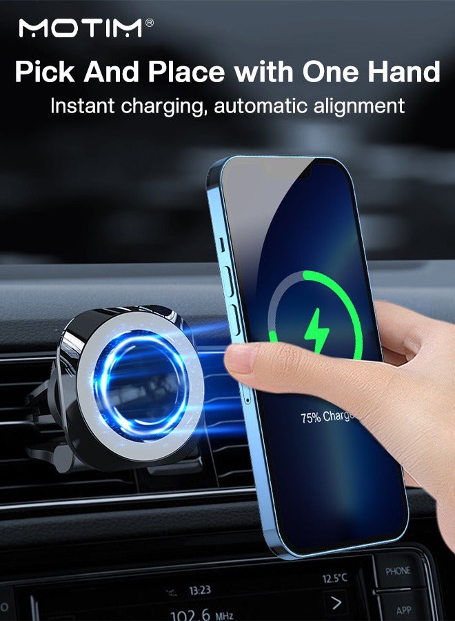 MagSafe Car Phone Holder, 15W Wireless Charging Car Mount with Strong N52 Magnet, 360° Rotation, Secure Grip, Universal Fit for iPhone 16/15/14/13/12 Series, Samsung S25/S24 Ultra, Pixel 9, OnePlus 12, Xiaomi etc
