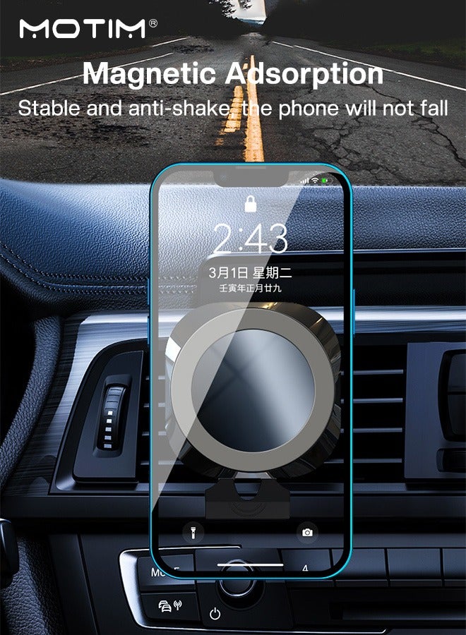 MagSafe Car Phone Holder, 15W Wireless Charging Car Mount with Strong N52 Magnet, 360° Rotation, Secure Grip, Universal Fit for iPhone 16/15/14/13/12 Series, Samsung S25/S24 Ultra, Pixel 9, OnePlus 12, Xiaomi etc