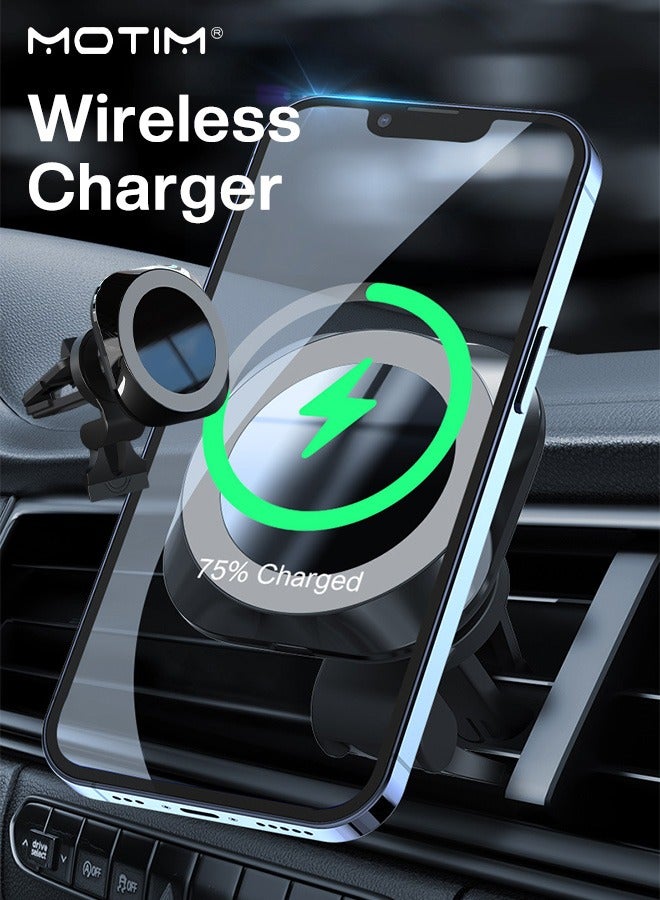 MagSafe Car Phone Holder, 15W Wireless Charging Car Mount with Strong N52 Magnet, 360° Rotation, Secure Grip, Universal Fit for iPhone 16/15/14/13/12 Series, Samsung S25/S24 Ultra, Pixel 9, OnePlus 12, Xiaomi etc
