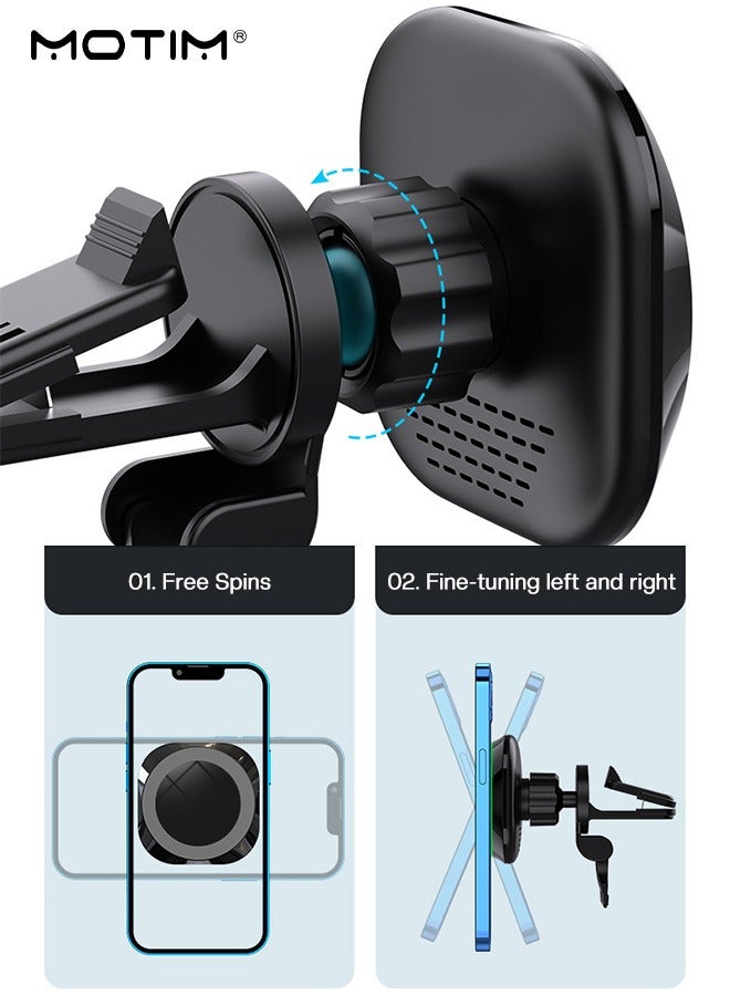 MagSafe Car Phone Holder, 15W Wireless Charging Car Mount with Strong N52 Magnet, 360° Rotation, Secure Grip, Universal Fit for iPhone 16/15/14/13/12 Series, Samsung S25/S24 Ultra, Pixel 9, OnePlus 12, Xiaomi etc