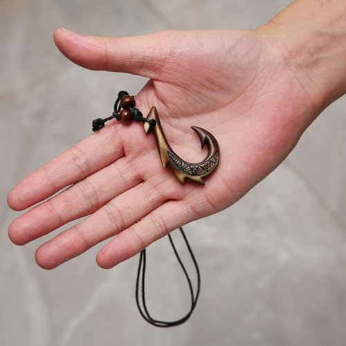 STWTR Men's and Women's Hawaiian Fish Hook Pendant Hemp Rope Chain-Maori Tribal Necklace (brown) - Image 5