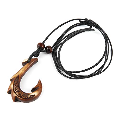 STWTR Men's and Women's Hawaiian Fish Hook Pendant Hemp Rope Chain-Maori Tribal Necklace (brown) - Image 4