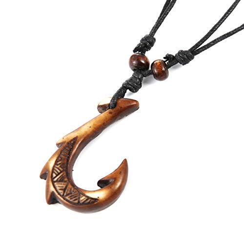 STWTR Men's and Women's Hawaiian Fish Hook Pendant Hemp Rope Chain-Maori Tribal Necklace (brown) - Image 2