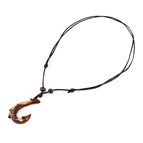 STWTR Men's and Women's Hawaiian Fish Hook Pendant Hemp Rope Chain-Maori Tribal Necklace (brown) - Image 3
