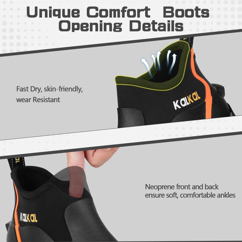 Kalkal Men's Rubber Boots, Waterproof Ankle Rain Boots, Insulated Working Booties with Comfortable Sports Sole, Outdoor Mud Boots for Yard Chore (Black,Size12) - Image 3