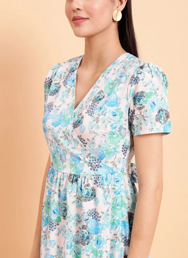 MINT STREET Floral Printed V-Neck Maxi Dress for Women