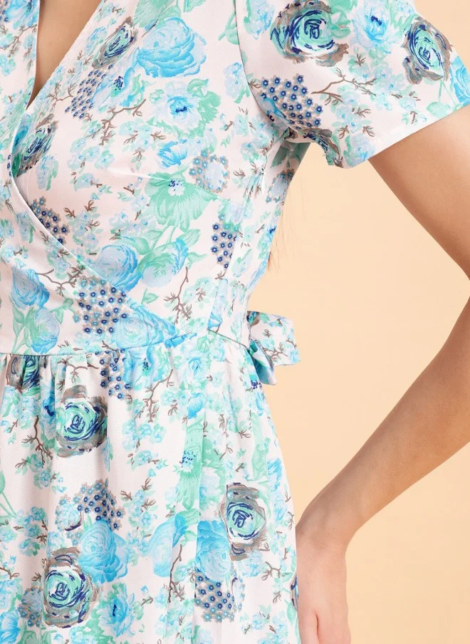 MINT STREET Floral Printed V-Neck Maxi Dress for Women