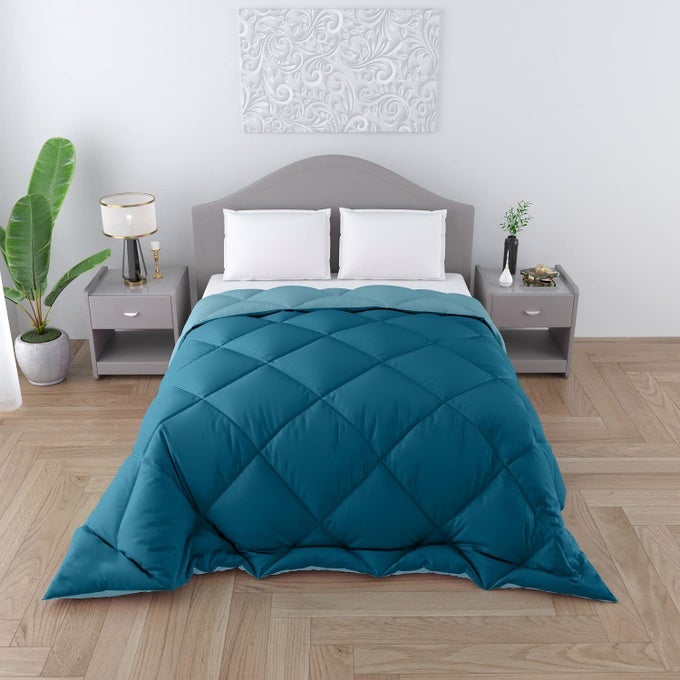 MICROFIBER 300 GSM REVERSIBLE COMFORT SOFT COMFORTERDUVET BLANKET SINGLE BED ULTRA SOFT AC COMFORTER FOR ALL WEATHERSINGLE60X90 INCHTEAL SKYPACK OF 1