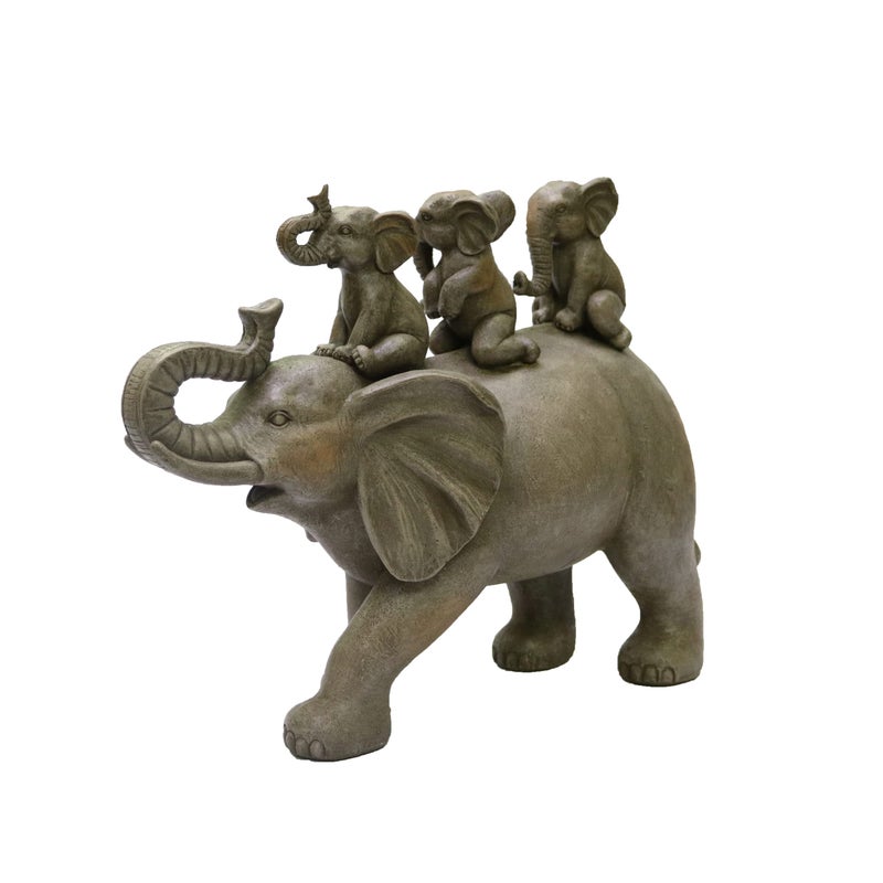 Natures Mark 8 H 3 Baby Elephants Riding an Elephant Resin Statue Figurine Home Decorative Accent Decor Gray