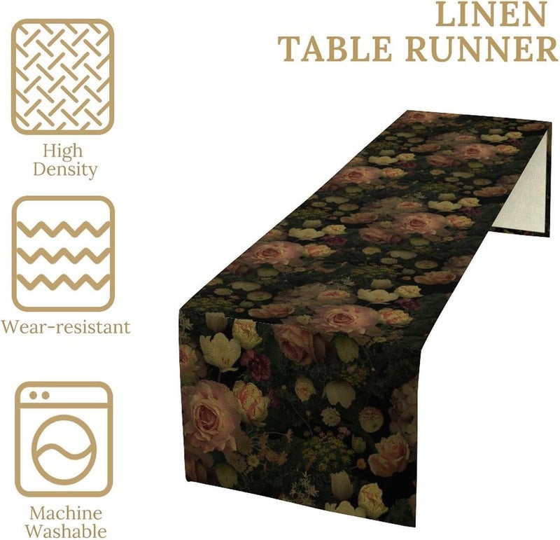GoDazzling Gothic Floral Table Runner Rustic Farmhouse Retro Flower Watercolor Boho Halloween Print Rectangle Scarf for Dining Room Kitchen Table Setting Decor 13in33cm W  36in92cm L - Image 3