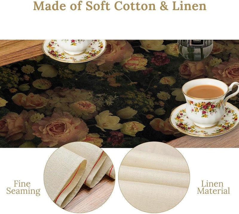 GoDazzling Gothic Floral Table Runner Rustic Farmhouse Retro Flower Watercolor Boho Halloween Print Rectangle Scarf for Dining Room Kitchen Table Setting Decor 13in33cm W  36in92cm L - Image 5