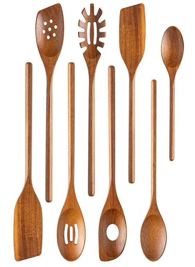 ToiULik 8 Pcs Natural Acacia Cooking Wooden Spoon Set - Handmade Wooden Spatula, Slotted Spoon, Solid Spoon Set, Pasta Spoon, Essential Wooden Utensil Set for Non-Stick Cookware, Stir-Frying, Baking, - Image 1