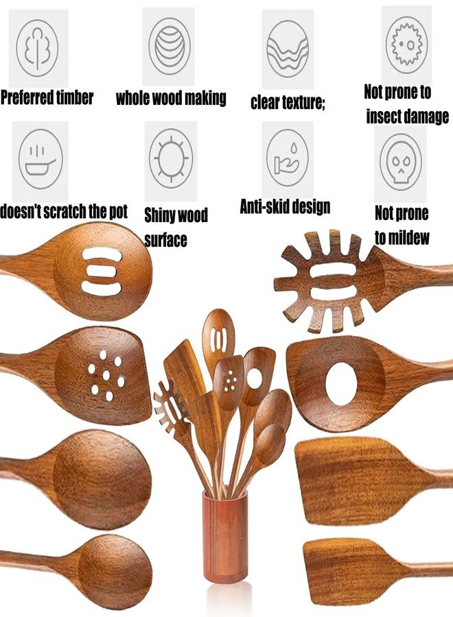 ToiULik 8 Pcs Natural Acacia Cooking Wooden Spoon Set - Handmade Wooden Spatula, Slotted Spoon, Solid Spoon Set, Pasta Spoon, Essential Wooden Utensil Set for Non-Stick Cookware, Stir-Frying, Baking, - Image 4