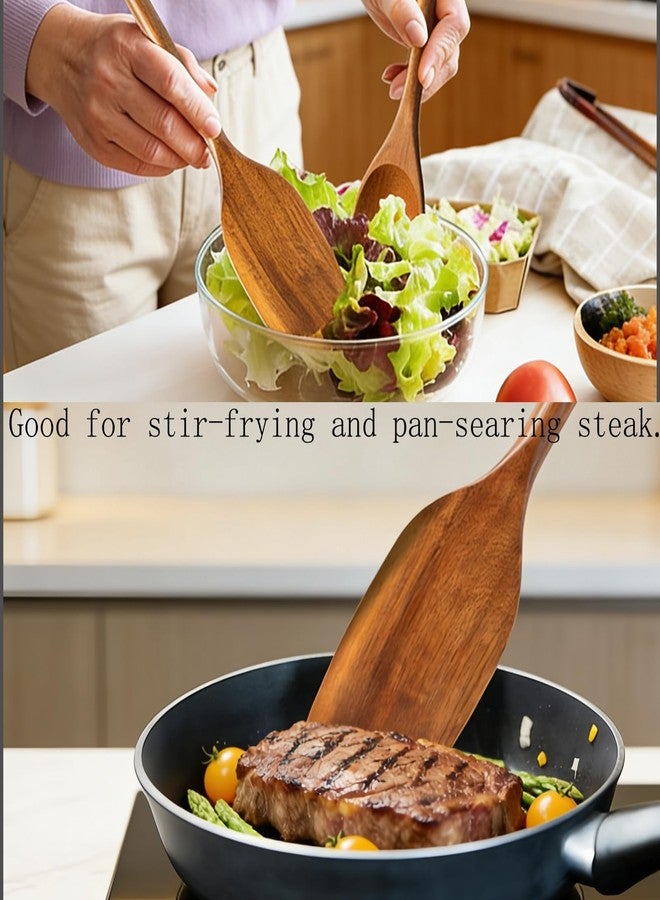 ToiULik 8 Pcs Natural Acacia Cooking Wooden Spoon Set - Handmade Wooden Spatula, Slotted Spoon, Solid Spoon Set, Pasta Spoon, Essential Wooden Utensil Set for Non-Stick Cookware, Stir-Frying, Baking, - Image 5