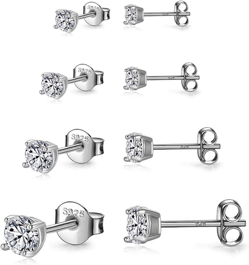 Fcebsty Store 925 Sterling Silver Stud earrings Set | White Gold Plated Hypoallergenic Stud Earrings | Cubic Zirconia Stud Earrings for Women (2mm,3mm,4mm,5mm,6mm,7mm) 8 CZ colors options - Image 1