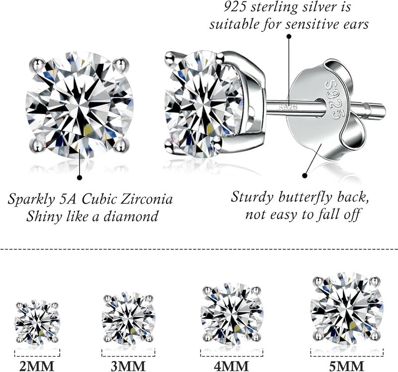 Fcebsty Store 925 Sterling Silver Stud earrings Set | White Gold Plated Hypoallergenic Stud Earrings | Cubic Zirconia Stud Earrings for Women (2mm,3mm,4mm,5mm,6mm,7mm) 8 CZ colors options - Image 2