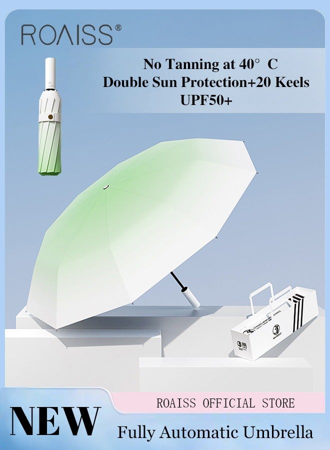 roaiss Unisex Multifunctional Fully Automatic Umbrella with Water Repellent Coating and UV Blocking Black Vinyl Coating 20 Rib Reinforced Umbrella Frame with Gradient Color Canopy Suitable for Rain and Shine - Image 1