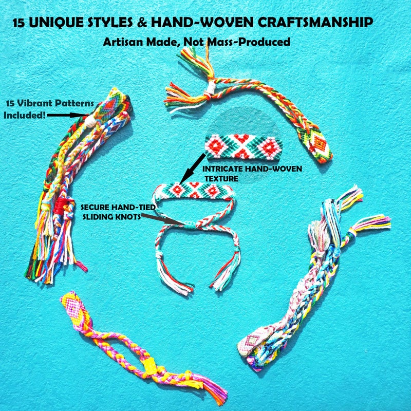 Tangser 15 Pack Hand-Woven Friendship Bracelets Bulk Party Favors for Kids Girls Boys | Individually Wrapped & Ready to Give | Adjustable String Bracelets for Gift Bags (Min. 2.2"-Max. 9") - Image 4