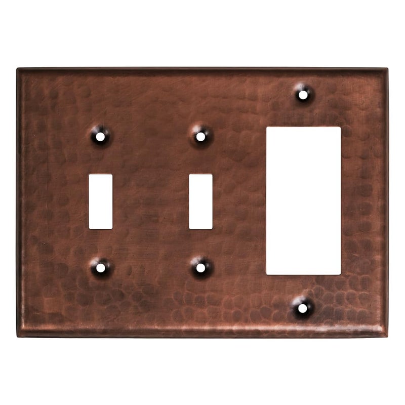 Monarch Abode 17012 Triple Switch Hand Hammered Toggle Rocker Combination Decorative Wall Plate Switch Plate Outlet Cover 3Gang Pure Copper