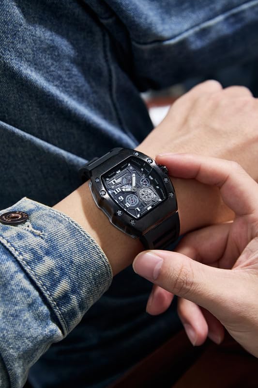 Giordano Square Analog Casual Sporty Watch for Men – Mechanical-Inspired Design dial, Quartz Movement, Silicon Strap and Date Display Function - GZ-50150 - Image 2