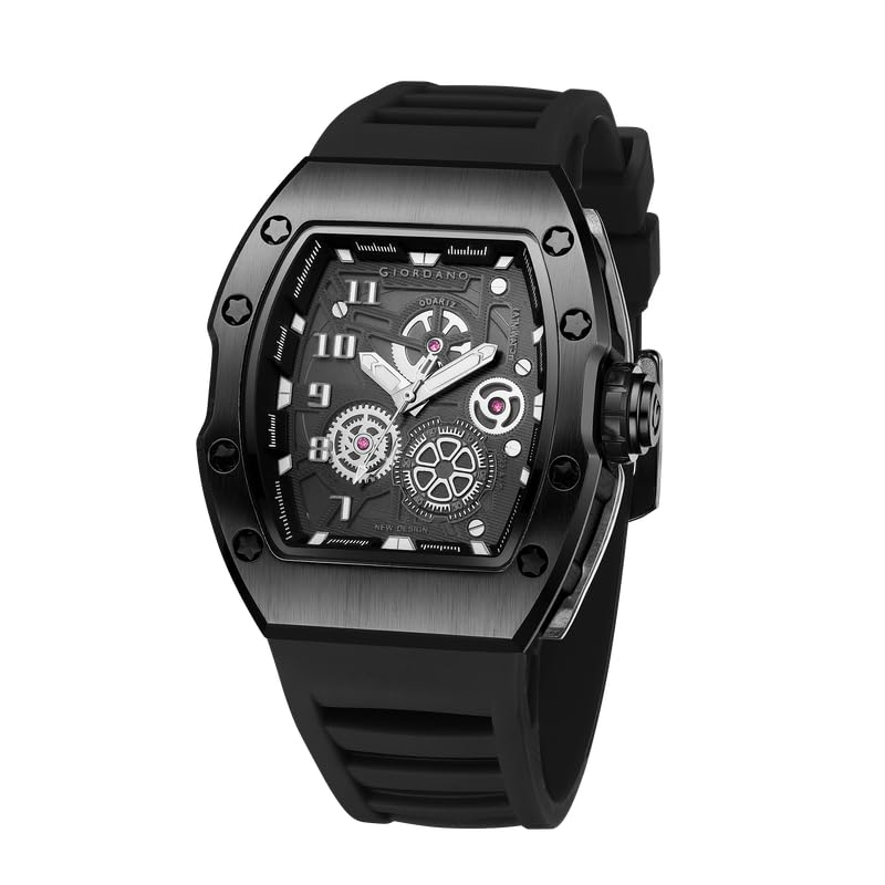 Giordano Square Analog Casual Sporty Watch for Men – Mechanical-Inspired Design dial, Quartz Movement, Silicon Strap and Date Display Function - GZ-50150 - Image 1