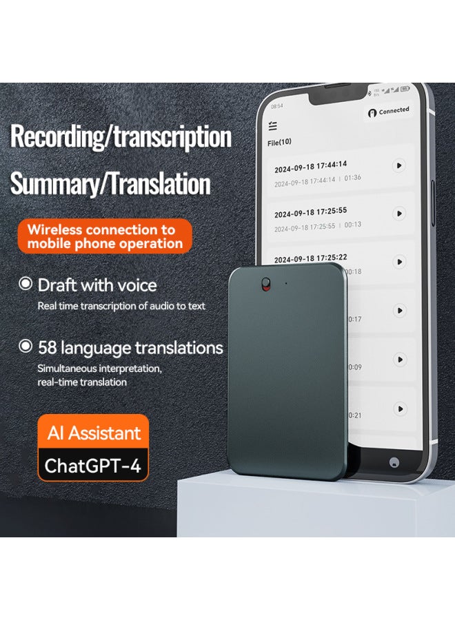 A3 Single-key Intelligent Recording Pen AI Recording Pen ChatGPT Translation Transfer Multi-language APP-Color:Dark Green (chinese Version)-Capacity:256GB - Image 2