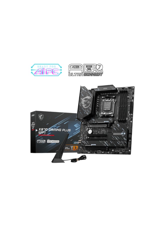 إم اس أي X870 GAMING PLUS WIFI Motherboard - AMD X870 Chipset, AM5 Socket, Supports AMD Ryzen™ 9000/8000/7000 Series, Up to 256GB DDR5 (8200-5600 MT/s), PCIe 5.0, 3x M.2, 4x SATA 6Gb/s, Wi-Fi 7, 5G LAN, Bluetooth 5.4, 4x USB 40Gbps Type-C, Realtek ALC897 Audio, RGB & EZ Debug LEDs | 911-7E47-005  - Image 2