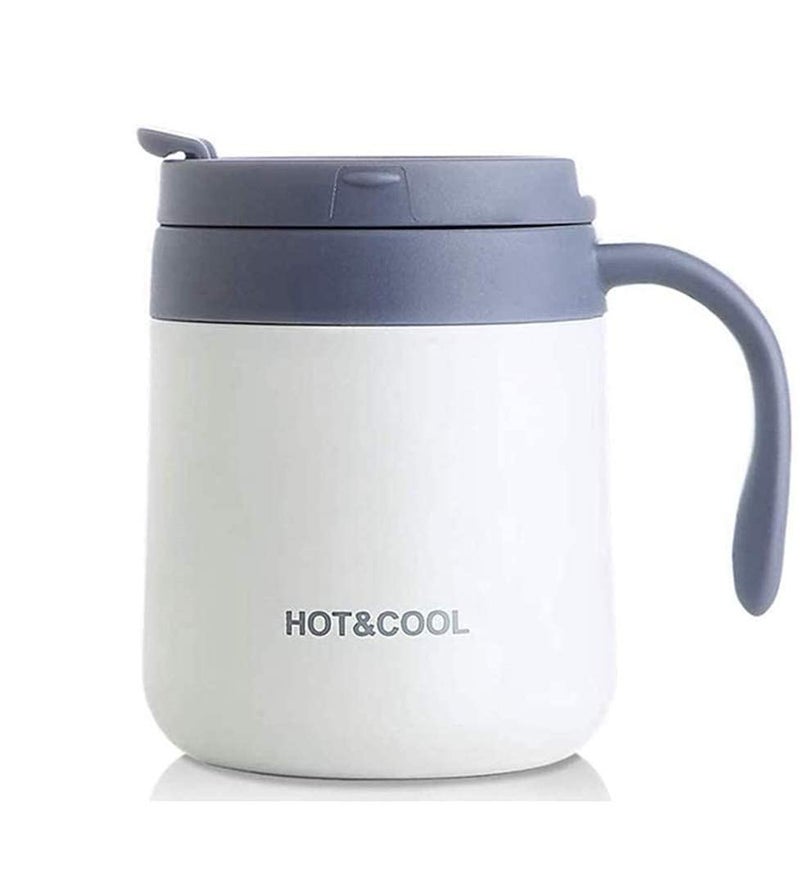 ONICORN 350ML Coffee Mug With Handle and Sliding Lid, Stainless Steel Travel Tumbler Cup with Handle,Double Wall Vacuum Insulated Camping Cup for Hot & Cold Drinks Tea (1PCS) (WHITE) - Image 1