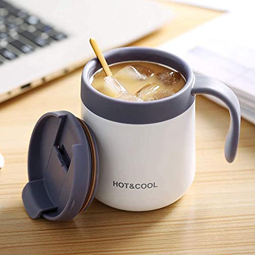 ONICORN 350ML Coffee Mug With Handle and Sliding Lid, Stainless Steel Travel Tumbler Cup with Handle,Double Wall Vacuum Insulated Camping Cup for Hot & Cold Drinks Tea (1PCS) (WHITE) - Image 3