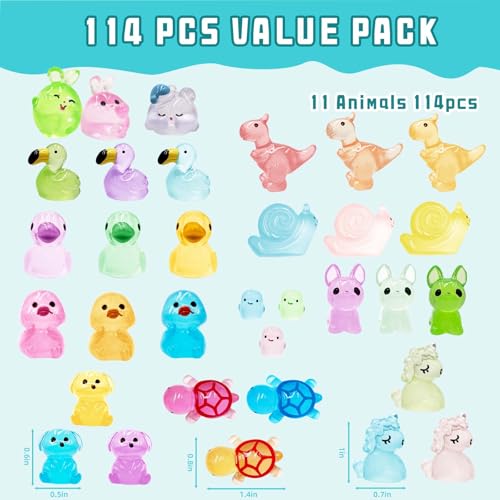 HAPTIME 113Pcs Luminous Mini Resin Animals Glass Animals Figures to Hide Trinkets Miniature Figurines Glow in Dark Mini Ducks Dinosaurs Frogs for Landscape Dollhouse Decor Fairy Garden Accessories - Image 5