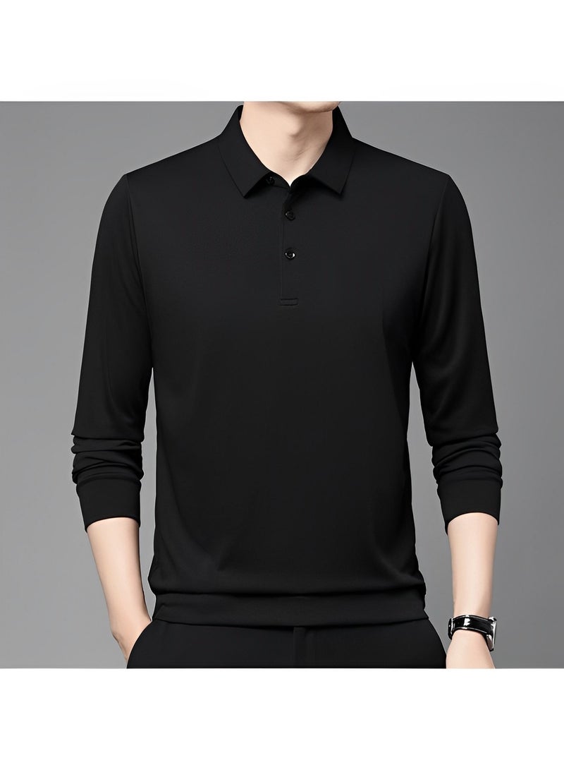 ريوكل قمصان بولو للرجال بأكمام طويلة، كاجوال، سادة، أنيقة، ملائمة جافة، مصممة للأداء، قمصان بولو جولف بياقة - Image 2