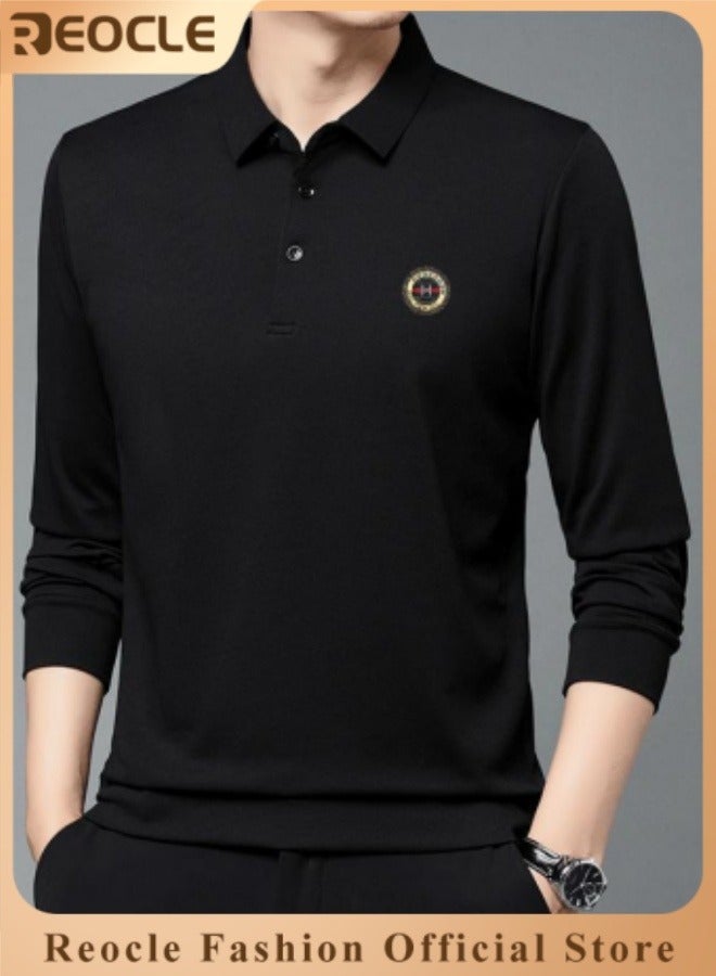 ريوكل قمصان بولو للرجال بأكمام طويلة، كاجوال، سادة، أنيقة، ملائمة جافة، مصممة للأداء، قمصان بولو جولف بياقة - Image 1