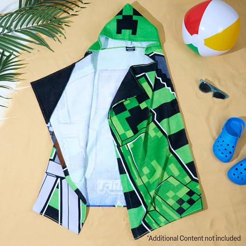 Minecraft Towelling Poncho Kids Teens Hooded Bath Towels Absorbent Beach Towel (Green/Black, 6-14 Years) - Image 5