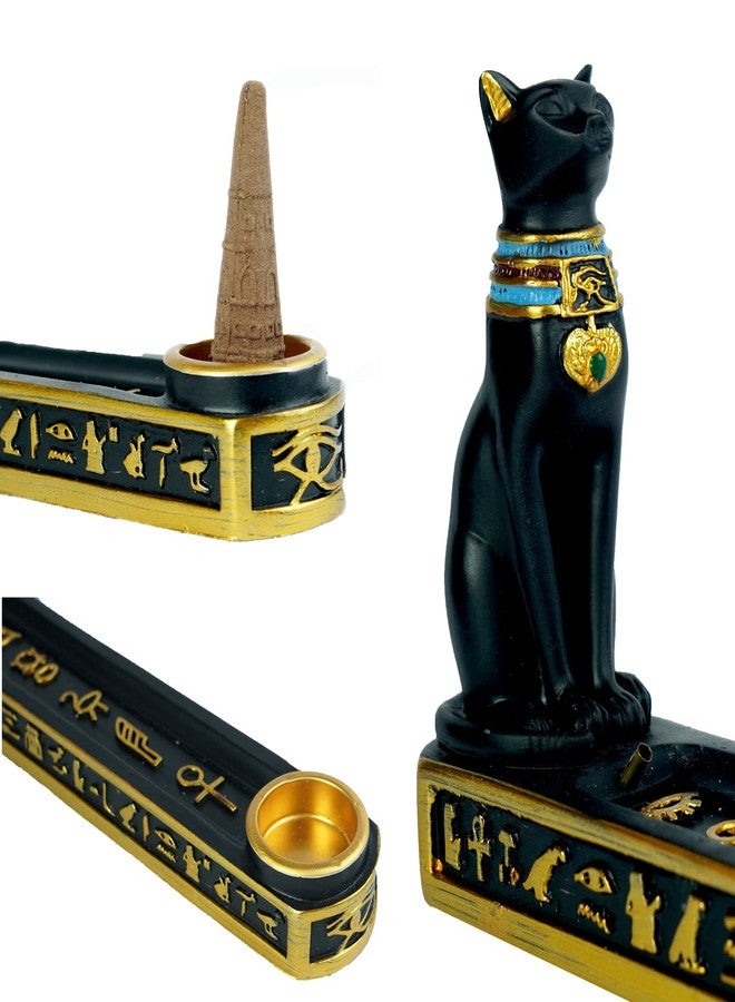 OwMell Egyptian Incense Holder for Sticks, Egyptian Cone Incense Burner with Ash Catcher, Incense Tray for Sticks 10" - Egyptian Cat - Image 5