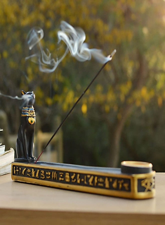 OwMell Egyptian Incense Holder for Sticks, Egyptian Cone Incense Burner with Ash Catcher, Incense Tray for Sticks 10" - Egyptian Cat - Image 3