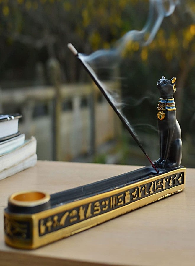 OwMell Egyptian Incense Holder for Sticks, Egyptian Cone Incense Burner with Ash Catcher, Incense Tray for Sticks 10" - Egyptian Cat - Image 2