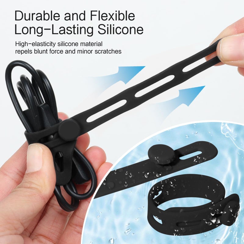 Donruby 24Pcs Silicone Cable Ties - Reusable & Washable with Locking Buckles, Adjustable Fastening Cable Management Straps, Multi-Purpose High Elasticity Cord Organizer (Black & White) - Image 4